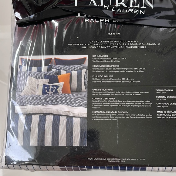New Ralph Lauren Casey Navy Blue White Full Queen Duvet Cover Set. $300 - Picture 3 of 7